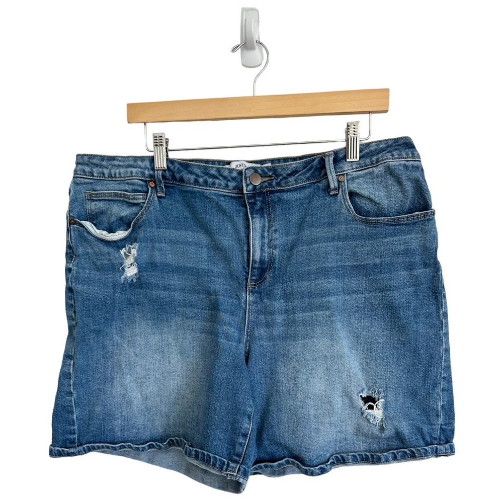 Just Fab Distressed Jean Shorts Medium Wash High Rise Size 18W